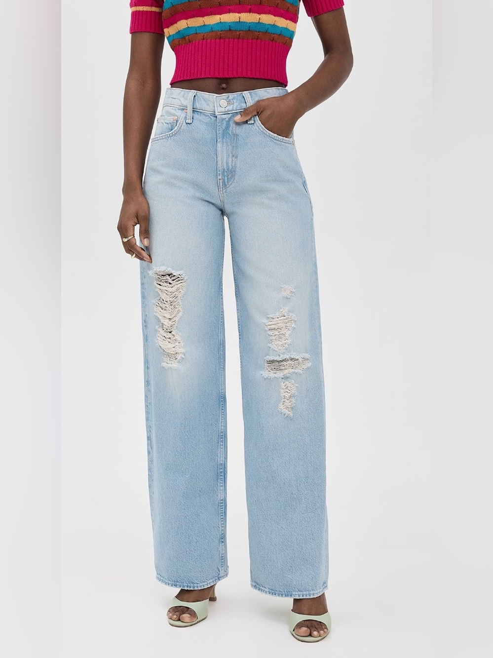 MOTHER Superior The Spinner Zip Sneak Wide Leg Jeans in Pedal Faster 25 Petite